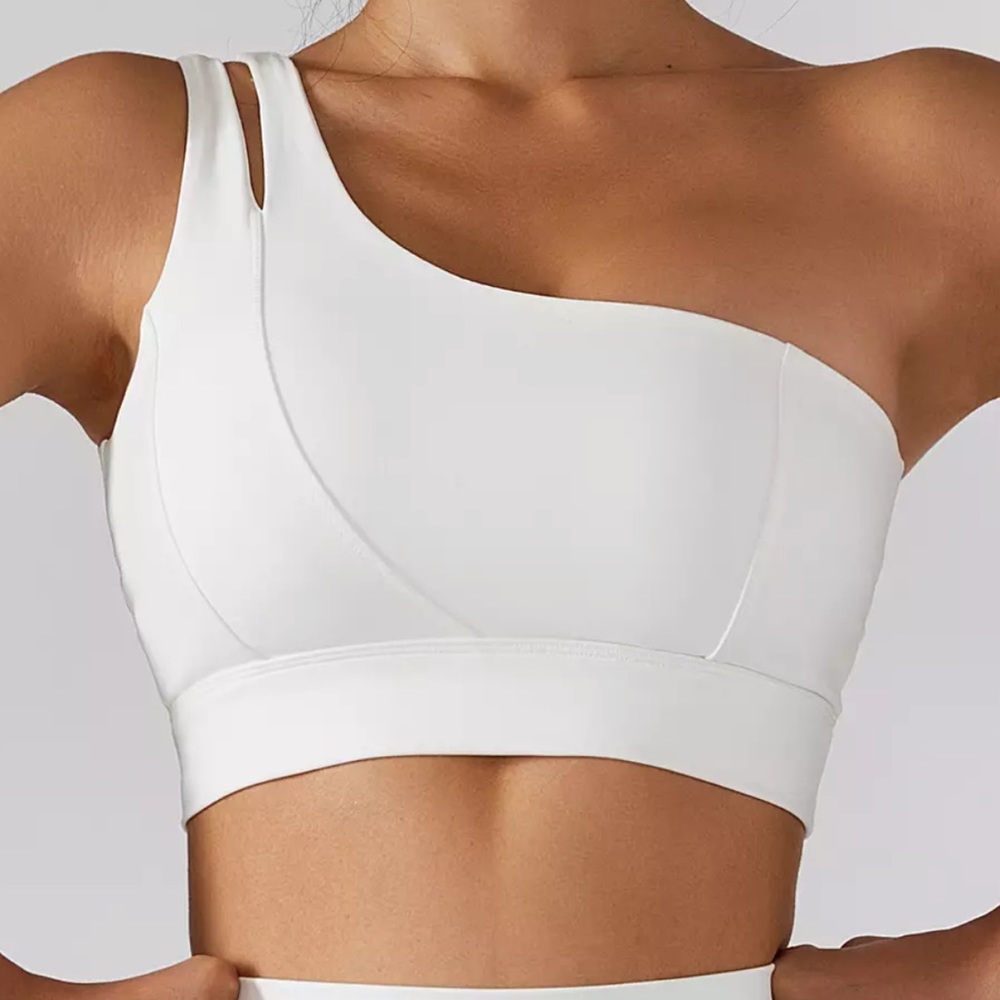 One sleeve white crop top cutout shirt